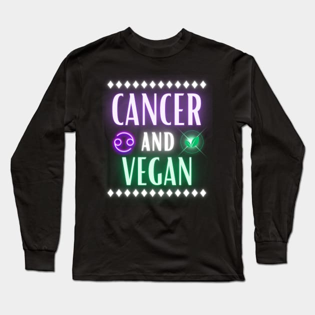 Cancer and Vegan Retro Style Neon Long Sleeve T-Shirt by MysticZodiac